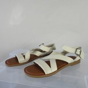 TOMS Ankle Strap Sandals Women 8.5 Sloane Fog Leather Suede Gladiator Boho 492